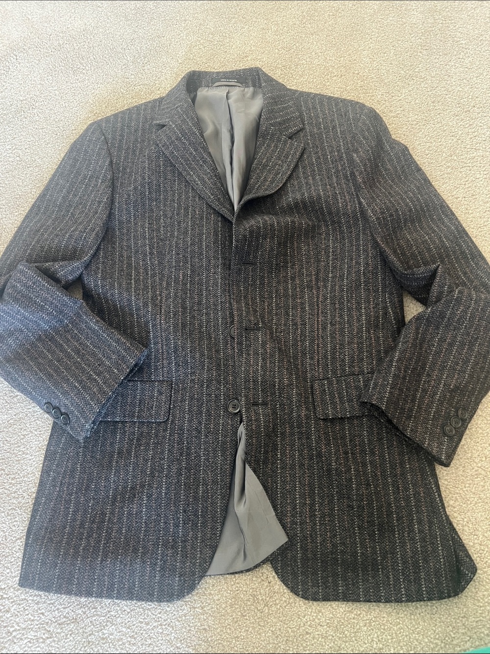 Hugo Boss Sunderland Blazer 40R Virgin Wool Gray Stripe Sport Coat Made Croatia